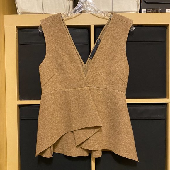ZARA STUDIO WOOL DEEP V-NECK SLEEVELESS TOP, TAUPE SIZE: SMALL - Picture 2 of 2